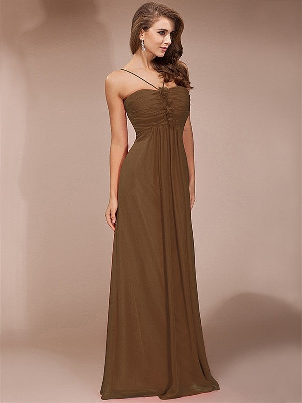 Sheath/Column Ruffles Long Sleeveless Chiffon Bridesmaid Dresses HEP0005717