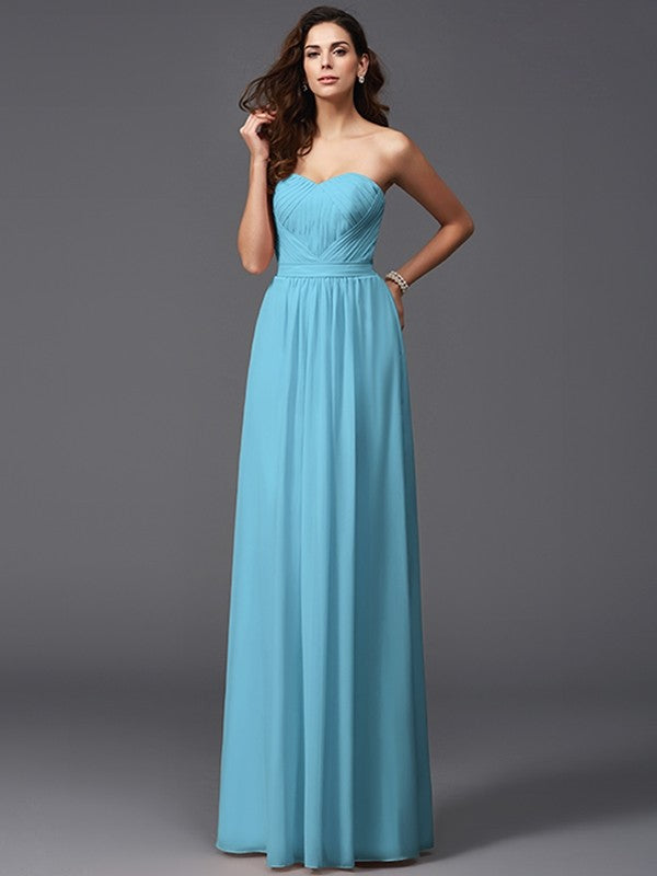 A-Line/Princess Sweetheart Pleats Sleeveless Long Chiffon Bridesmaid dresses HEP0005628