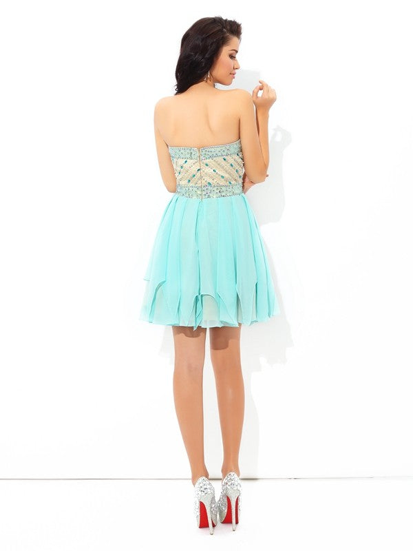 A-Line/Princess Sweetheart Beading Short Chiffon Ashlyn Cocktail Homecoming Dresses Sleeveless Dresses