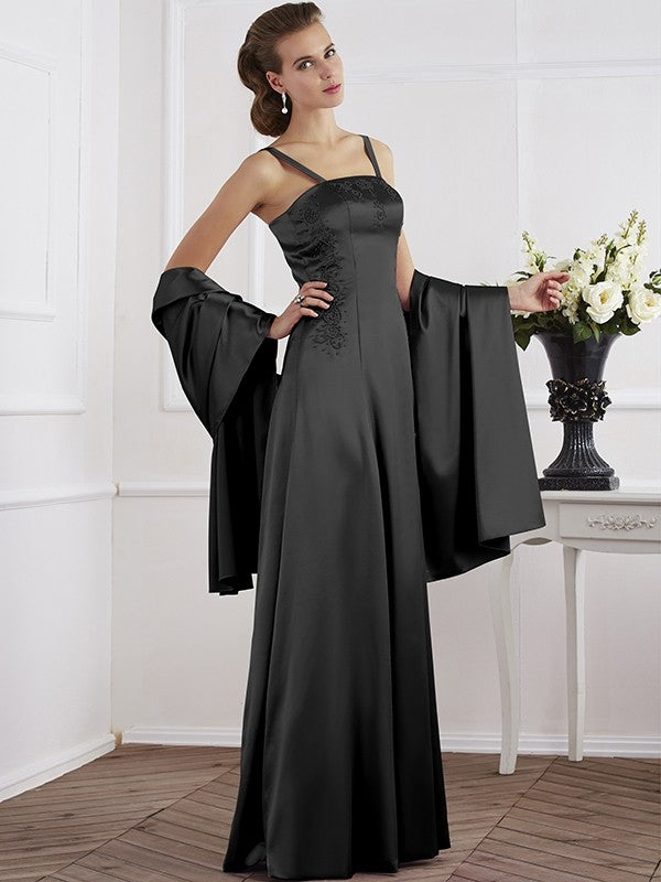 A-Line/Princess Spaghetti Straps Sleeveless Beading Long Elastic Woven Satin Mother of the Bride Dresses HEP0005304