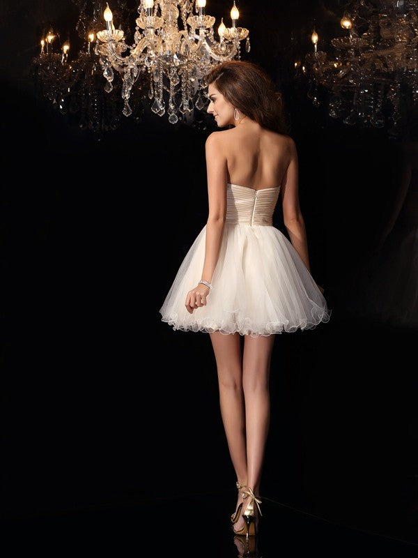 A-Line/Princess Alannah Homecoming Dresses Chiffon Cocktail Sweetheart Beading Sleeveless Short Dresses