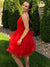 A-Line/Princess Spaghetti Straps Ruffles Sleeveless Tulle Short/Mini Homecoming Dresses HEP0004606