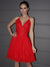 A-Line/Princess Chiffon Applique V-neck Sleeveless Short/Mini Homecoming Dresses HEP0004656