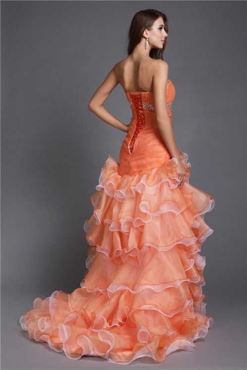 Ball Gown Strapless Beading Sleeveless High Low Organza Cocktail Dresses HEP0004035