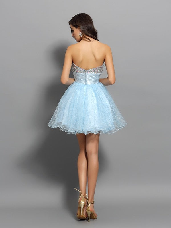 A-Line/Princess Sweetheart Beading Sleeveless Short Homecoming Dresses Cocktail Brylee Chiffon Dresses