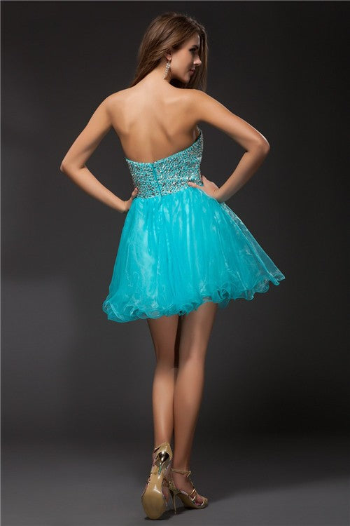 Homecoming Dresses Cocktail Carlee A-Line/Princess Sweetheart Sleeveless Beading Short Organza Dresses