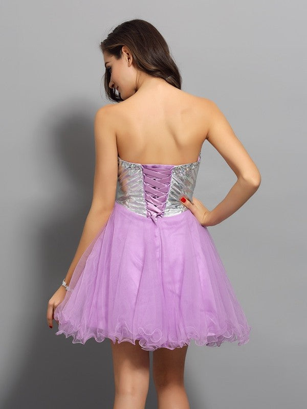 A-Line/Princess Sweetheart Ruffles Sleeveless Short Organza Dresses Cocktail Homecoming Dresses Frederica