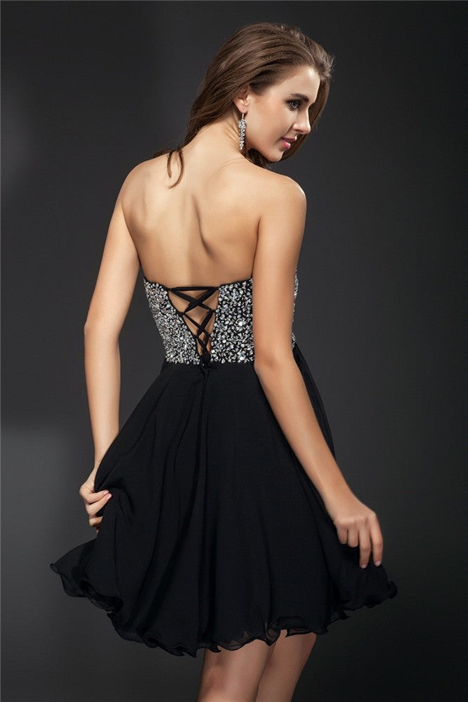 A-Line/Princess Sweetheart Rhinestone Homecoming Dresses Mary Chiffon Cocktail Sleeveless Short Dresses