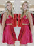 A-Line/Princess V-neck Ruffles Satin Sleeveless Short/Mini Two Piece Homecoming Dresses HEP0004686