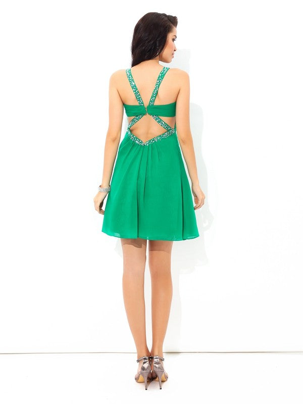 Cocktail Chiffon Homecoming Dresses Scarlett A-Line/Princess Straps Pleats Sleeveless Short Dresses