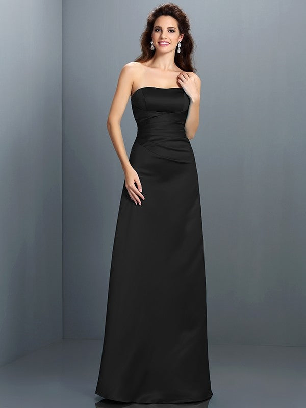 A-Line/Princess Strapless Sleeveless Long Satin Bridesmaid Dresses HEP0005704