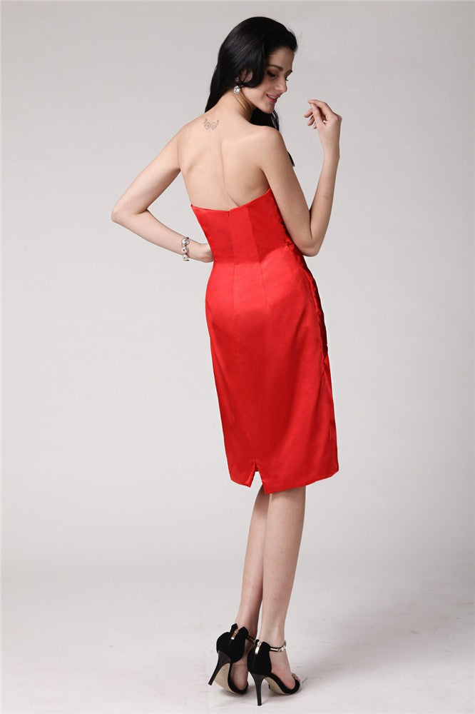 Sheath/Column Strapless Sleeveless Pleats Short Elastic Cocktail Shannon Homecoming Dresses Satin Woven Dresses