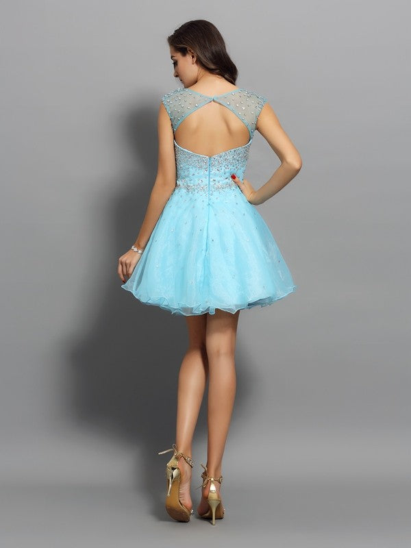 A-Line/Princess Scoop Beading Sleeveless Short Organza Dresses Cornelia Cocktail Homecoming Dresses