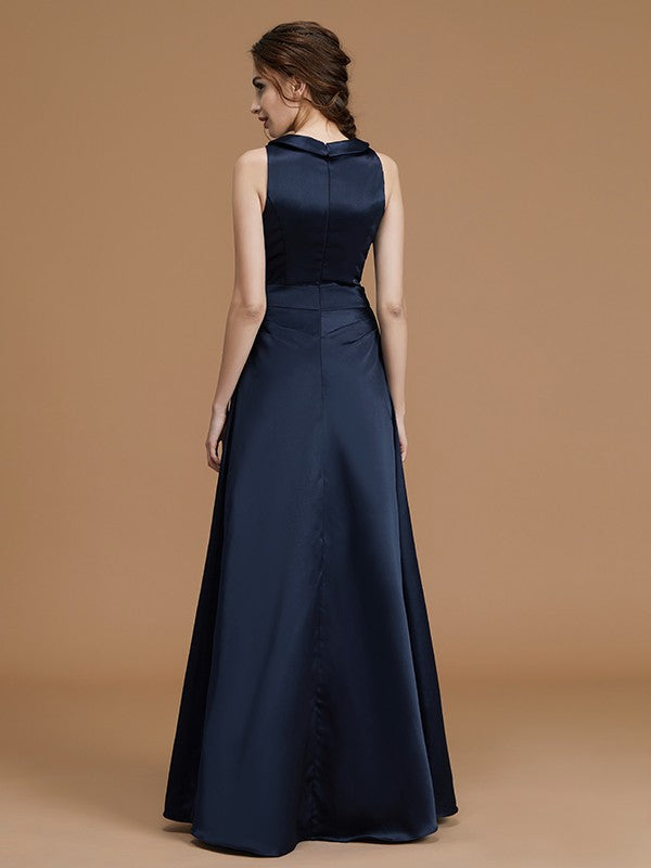 A-Line/Princess Halter Sleeveless Floor-Length Ruched Chiffon Bridesmaid Dresses