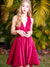 A-Line/Princess V-neck Sleeveless Satin Lace Short/Mini Homecoming Dresses HEP0004731