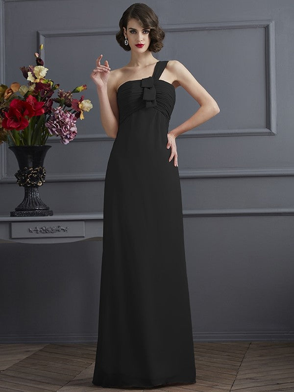 Sheath/Column One-Shoulder Sleeveless Pleats Long Chiffon Bridesmaid Dresses HEP0005791