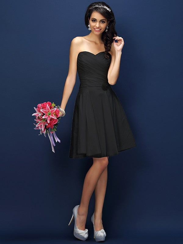 A-Line/Princess Sweetheart Pleats Sleeveless Short Taffeta Bridesmaid Dresses HEP0005783