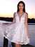 A-Line/Princess Lace Applique V-neck Sleeveless Short/Mini Homecoming Dresses HEP0004821