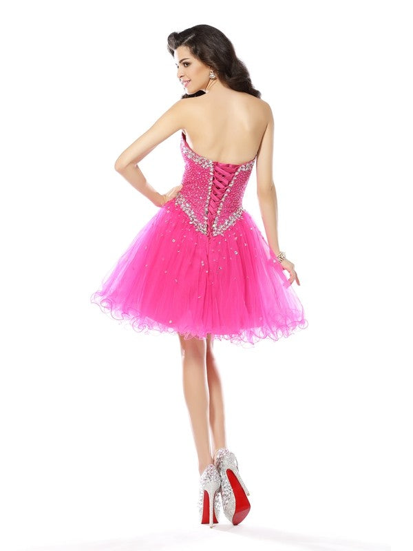 A-Line/Princess Sweetheart Beading Sleeveless Cocktail Sally Homecoming Dresses Satin Short Dresses