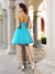 A-Line/Princess Sweetheart Satin Cocktail Homecoming Dresses Henrietta Ruffles Sleeveless Short Dresses