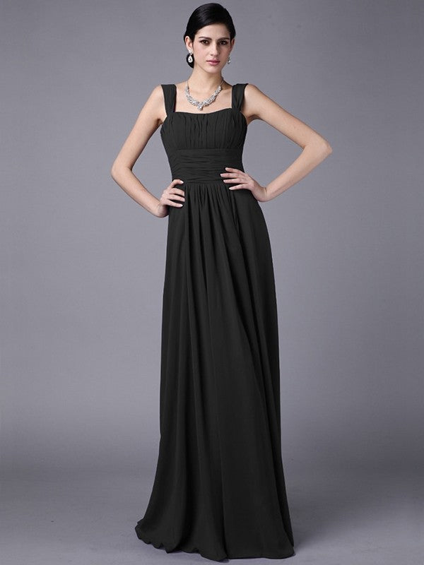 Sheath/Column Straps Sleeveless Pleats Long Chiffon Bridesmaid Dresses HEP0005648