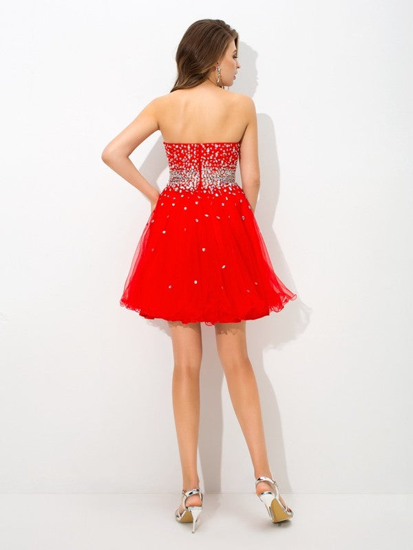 A-Line/Princess Sweetheart Beading Sleeveless Homecoming Dresses Cocktail Campbell Short Organza Dresses