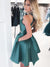 A-Line/Princess Sleeveless Halter Satin Ruffles Short/Mini Homecoming Dresses HEP0004621