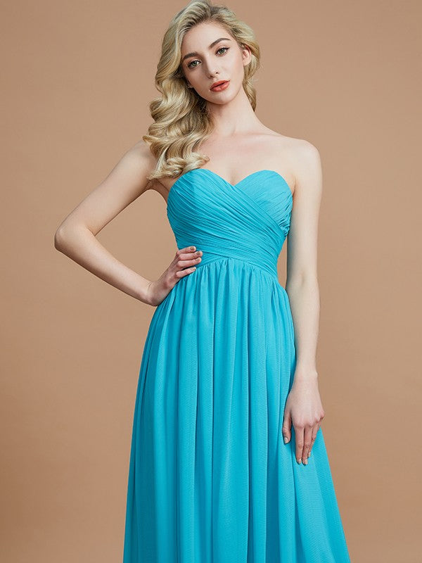 Empire Sweetheart Sleeveless Ruched Floor-Length Chiffon Bridesmaid Dresses HEP0005652