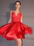 A-Line/Princess Satin Applique V-neck Sleeveless Short/Mini Homecoming Dresses HEP0004711