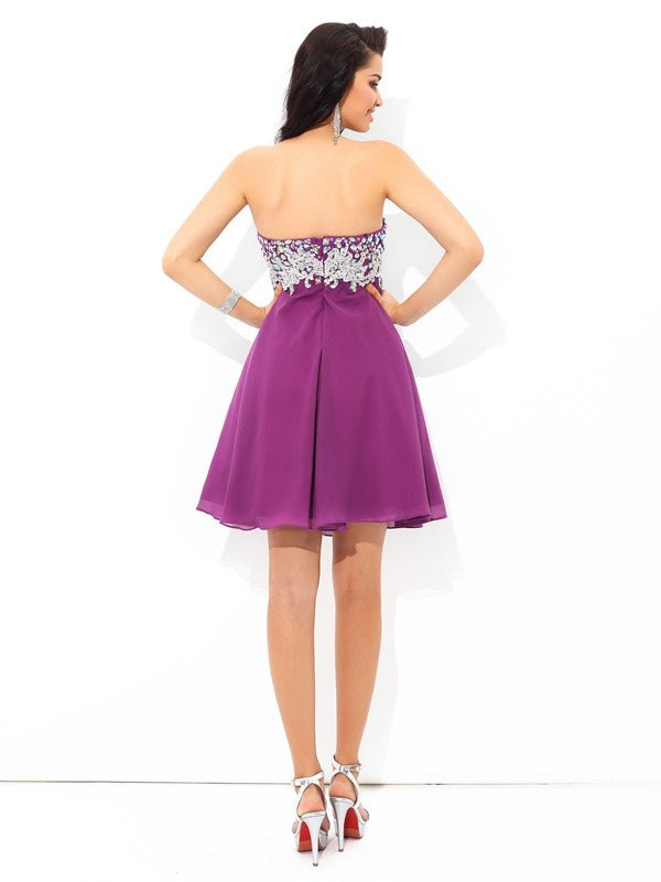 A-Line/Princess Sweetheart Rhinestone Sleeveless Short Chiffon Cocktail Dresses HEP0004123