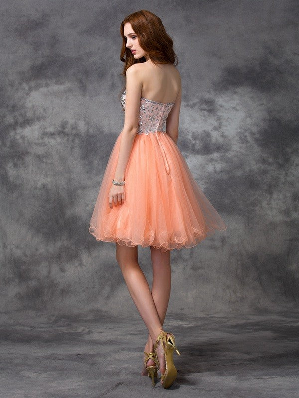 A-Line/Princess Homecoming Dresses Cocktail Eliana Spaghetti Straps Beading Sleeveless Short Net Dresses