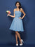 A-Line/Princess Strapless Hand-Made Flower Sleeveless Short Chiffon Bridesmaid Dresses HEP0005782