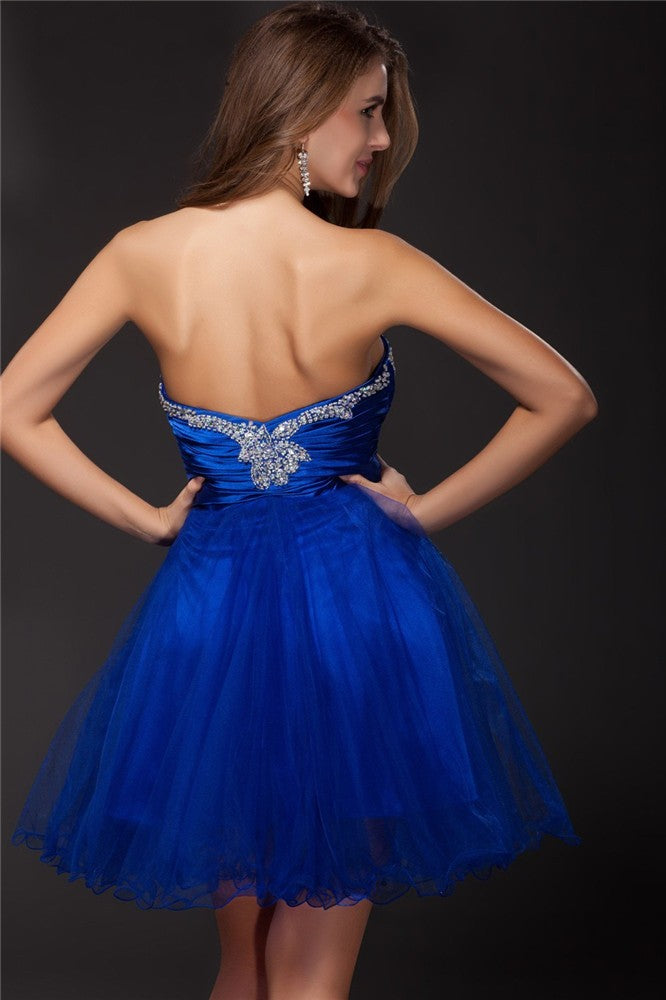 A-Line/Princess Strapless Beading Sleeveless Short Net Elastic Woven Dresses Cocktail Satin Naima Homecoming Dresses