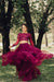 Elegant A Line Two Piece Burgundy Long Sleeve Beads Organza Open Back Long Prom Dresses JS24