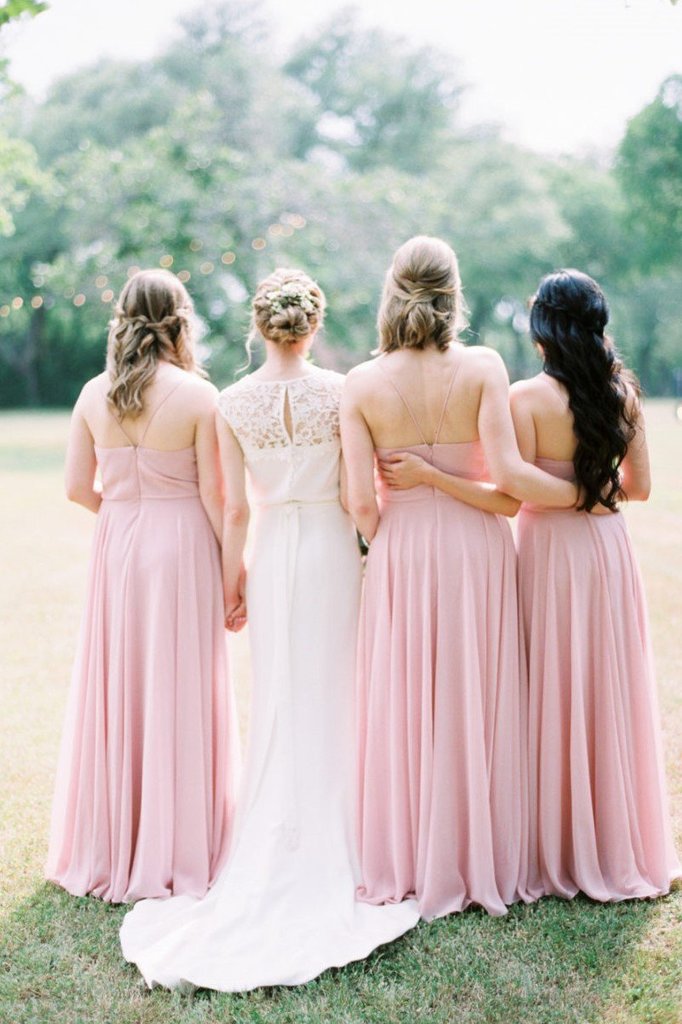 Hot Sale V Neck Bohemian Long Chiffon Bridesmaid Dresses