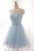 Light Sky Blue Short Prom Dress Sleeveless Open Back Scoop Homecoming Dresses JS909