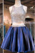 Navy Blue Two Piece Beading Short Prom Gown Sweet 16 Dress Bling Homecoming Dress JS877