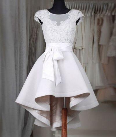 Simple white lace short prom dress High low homecoming dresses