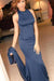 High Neck Navy Blue Sexy Mermaid Party Cocktail Dresses Long Prom Dresses uk Online PD0192