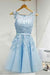 Light Sky Round Neck Tulle Appliques Short Sleeveless Graduation Homecoming Dress JS220