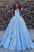 Wonderful Off-the-shoulder Ball Gown Formal Blue Lace Appliques Long Quinceanera Dresses JS1119