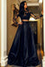 Two Piece Scoop A-Line Bateau Long Sleeves Black Floor Length Prom Dresses UK with Lace JS343