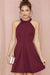 Cheap A Line Burgundy Short Prom Dress Satin Knee Length Sleeveless Homecoming Dress JS600