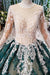 Green Long Sleeves Ball Gown Lace Prom Dress with Appliques Long Quinceanera Dress P1137