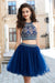 A-Line Dark Navy Princess Jewel Sleeveless Beading Short Mini Tulle Homecoming Dress JS290