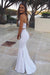 Sexy Two Piece Sweetheart Strapless Long White Satin Slit Mermaid Prom Dresses JS33