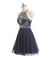 Dark Blue Beads Short Cute Halter Homecoming Dress with Sweet 16 Cocktail Dress