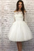 Chic Off the Shoulder Half Sleeves Ivory Lace Short Tulle Homecoming Dresses JS938