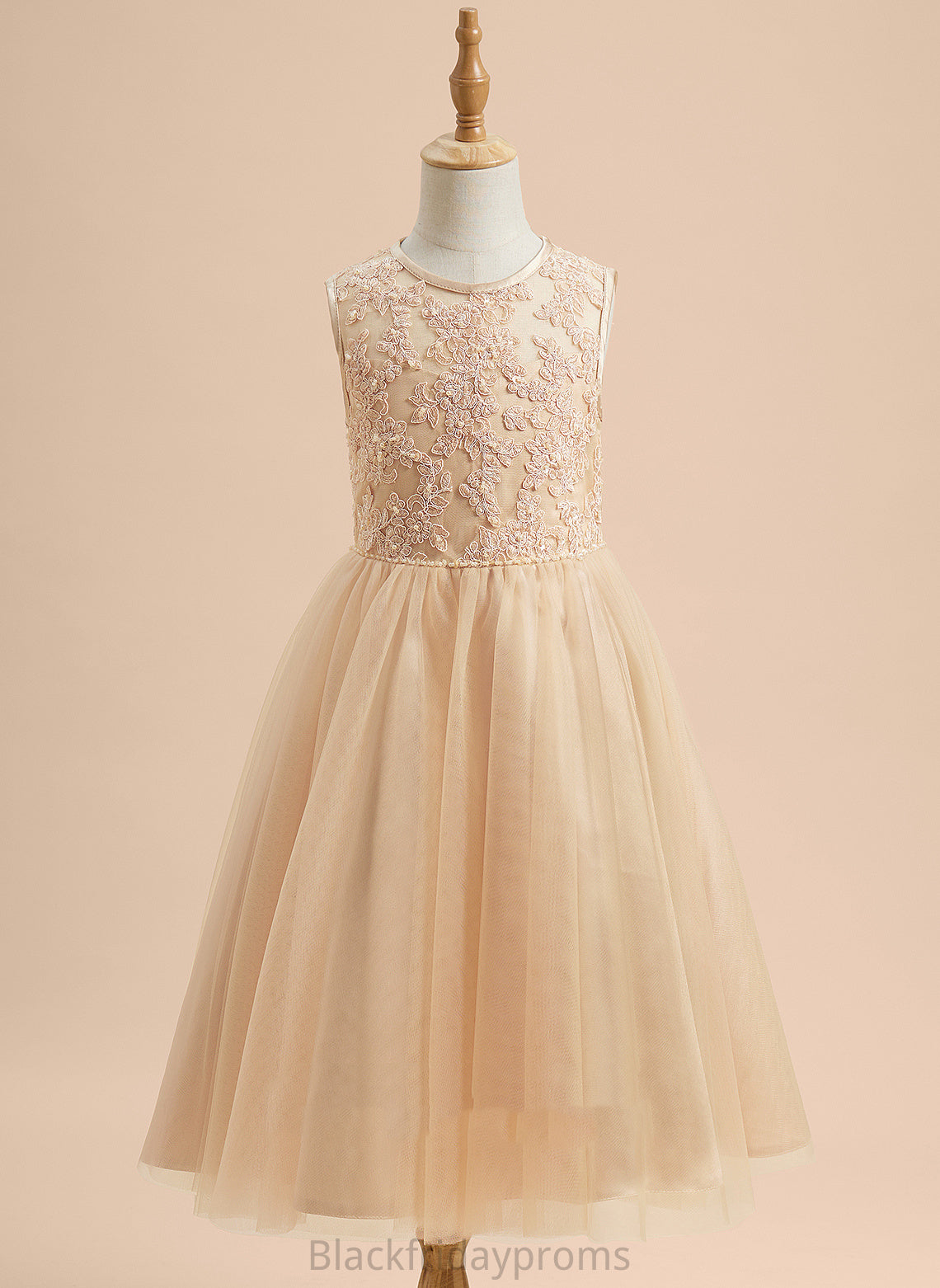 - Tulle/Lace Scoop Tea-length With Flower Dress Sleeveless Neck Emmalee Beading/Sequins A-Line Girl Flower Girl Dresses