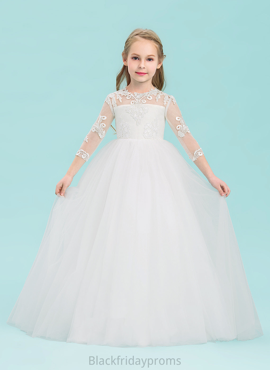 - Sleeves 3/4 Scoop Flower Ball-Gown/Princess Dress Flower Girl Dresses Neck Girl Tulle Macy Floor-length